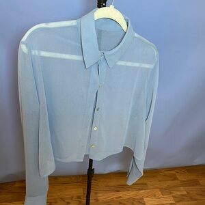 Blue CROP Button Down Shirt with Sheer Fabric